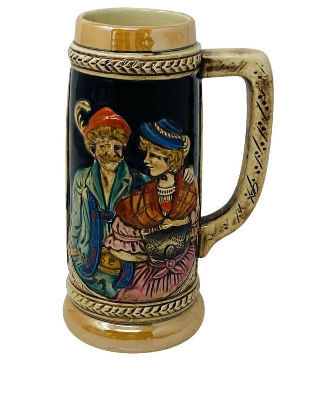 Vintage German Beer Stein Courting Couple Bavarian Man Woman Castle Palace 8.5”